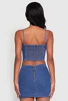 Womens Denim Tie Front Bustier Top, Blue, Size M