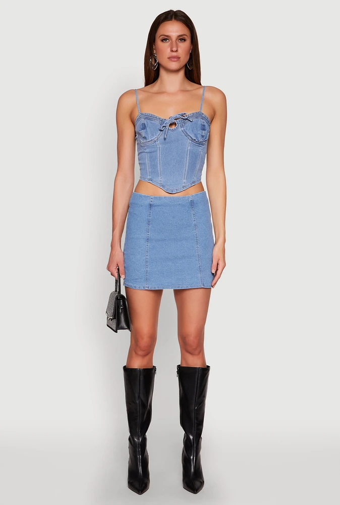 Womens Zip Back Denim Mini Skirt, Blue, Size S
