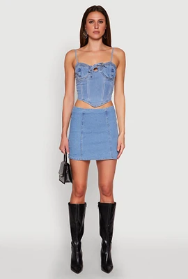 Womens Zip Back Denim Mini Skirt, Blue, Size S