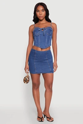 Womens Zip Back Denim Mini Skirt, Blue,