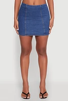 Womens Zip Back Denim Mini Skirt, Blue,