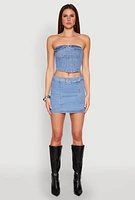 Womens Denim Pocket Corset Tube Top, Blue, Size XL