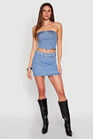 Womens Denim Pocket Corset Tube Top, Blue, Size XL