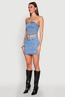Womens Denim Pocket Corset Tube Top, Blue, Size XL