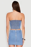 Womens Denim Pocket Corset Tube Top, Blue, Size XL