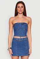 Womens Denim Pocket Corset Tube Top, Blue, Size L