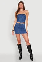 Womens Denim Pocket Corset Tube Top, Blue, Size L