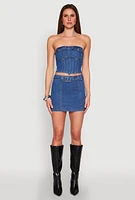 Womens Denim Pocket Corset Tube Top, Blue, Size L