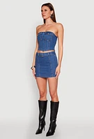 Womens Denim Pocket Corset Tube Top, Blue, Size L