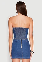 Womens Denim Pocket Corset Tube Top, Blue, Size L