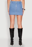 Womens Zip Back Belted Front Denim Mini Skirt, White, Size XL