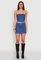 Womens Zip Back Belted Front Denim Mini Skirt,