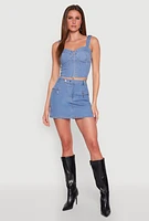 Womens Denim Zip Front Bustier Top, Blue, Size M