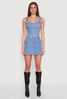 Womens Denim Zip Front Bustier Top, Blue, Size M