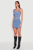 Womens Denim Zip Front Bustier Top, Blue, Size M