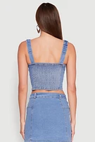 Womens Denim Zip Front Bustier Top, Blue, Size M