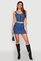 Womens Denim Zip Front Bustier Top, Blue,