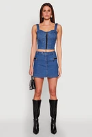 Womens Denim Zip Front Bustier Top, Blue,