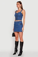 Womens Denim Zip Front Bustier Top, Blue,