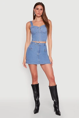 Womens Zip Detail Mini Denim Skirt, Blue, Size S