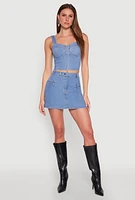 Womens Zip Detail Mini Denim Skirt, Blue,