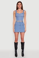 Womens Zip Detail Mini Denim Skirt, Blue,