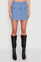 Womens Zip Detail Mini Denim Skirt, Blue,