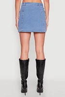 Womens Zip Detail Mini Denim Skirt, Blue,