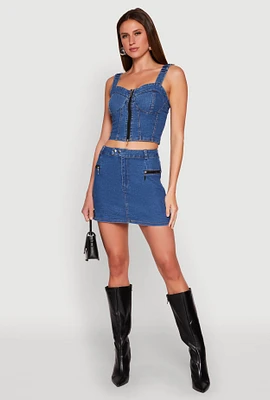 Womens Zip Detail Mini Denim Skirt, Blue, Size S