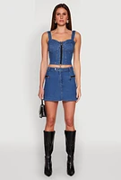 Womens Zip Detail Mini Denim Skirt, Blue, Size S