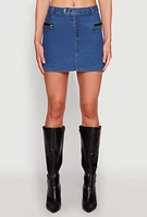 Womens Zip Detail Mini Denim Skirt, Blue, Size S