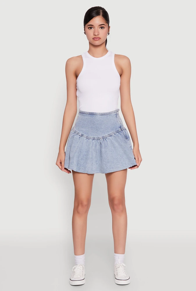Womens Almost Famous Denim High Waist Bubble Mini Skirt, Blue, Size L