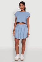 Womens Denim Side Slit Boxy Crop Top, Blue, Size XL