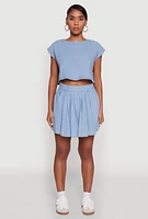 Womens Denim Side Slit Boxy Crop Top, Blue, Size XL