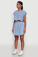 Womens Denim Side Slit Boxy Crop Top, Blue, Size XL