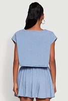 Womens Denim Side Slit Boxy Crop Top, Blue, Size XL