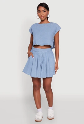 Womens Trendy Denim High Waisted Mini Pleated Skirt, Blue, Size M