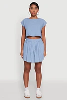 Womens Trendy Denim High Waisted Mini Pleated Skirt, Blue, Size M