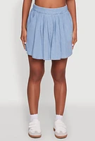 Womens Trendy Denim High Waisted Mini Pleated Skirt, Blue, Size M