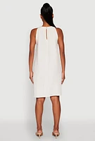 Womens Wood Trim Detail Linen Shift Dress, Beige,