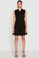 Womens Sleeveless Button Front Tiered Dress,