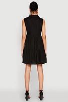 Womens Sleeveless Button Front Tiered Dress,