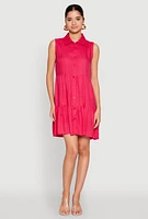 Womens Sleeveless Button Front Tiered Dress, Pink, Size L