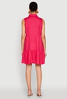 Womens Sleeveless Button Front Tiered Dress, Pink, Size L