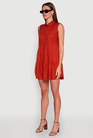 Womens Sleeveless Button Front Tiered Dress, Orange,