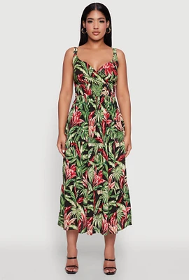 Womens Tropical Leaf Print Empire Waist Sundress, Multi, Size XL