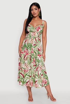 Womens Tropical Leaf Print Empire Waist Sundress, Multi, Size M