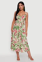 Womens Tropical Leaf Print Empire Waist Sundress, Multi,