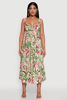 Womens Tropical Leaf Print Empire Waist Sundress, Multi,