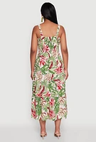 Womens Tropical Leaf Print Empire Waist Sundress, Multi,